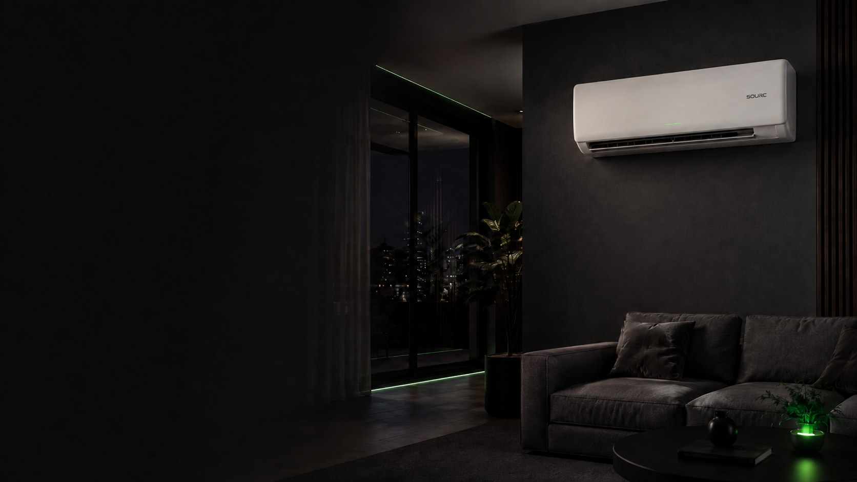 Wall-mounted air conditioning unit installed in a living room